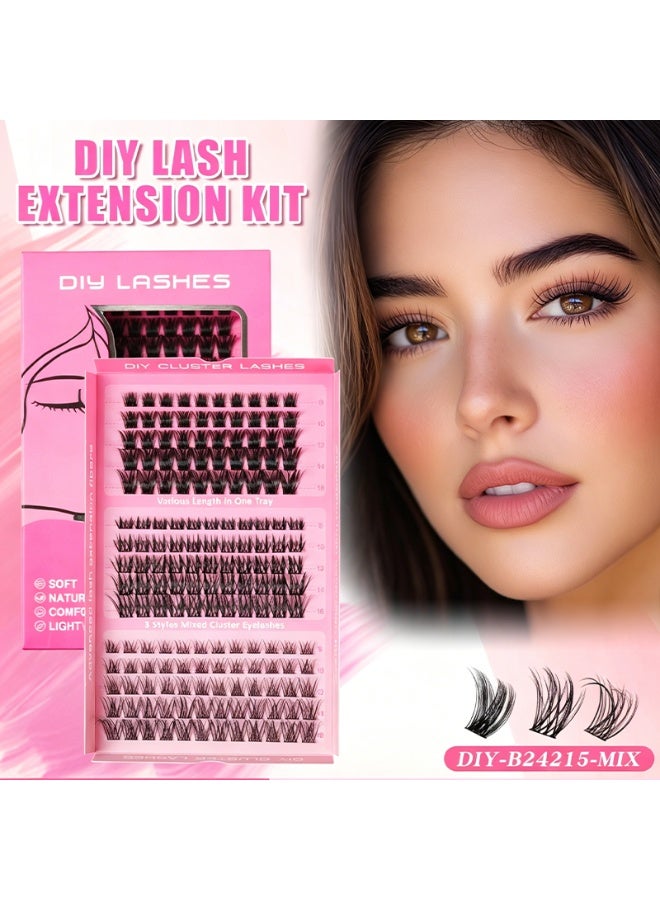 Lash Clusters False Eyelashes, 165Pcs 3 Styles Kit, Pre Bond Pre Glued Self Adhesive Press On Eyelash Clusters, D Curl Wispy Individual Lashes 8-16mm, No Residue DIY Lash Extension for Beginners Salon, Perfect Gift for Ramadan Eid Wedding Party Daily Use - Image 2