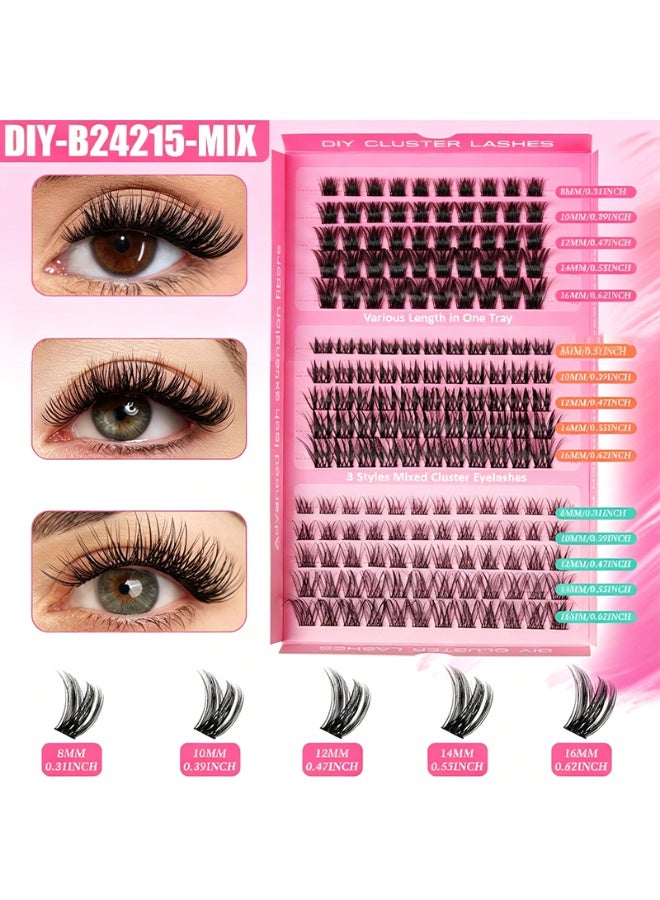 Lash Clusters False Eyelashes, 165Pcs 3 Styles Kit, Pre Bond Pre Glued Self Adhesive Press On Eyelash Clusters, D Curl Wispy Individual Lashes 8-16mm, No Residue DIY Lash Extension for Beginners Salon, Perfect Gift for Ramadan Eid Wedding Party Daily Use - Image 3