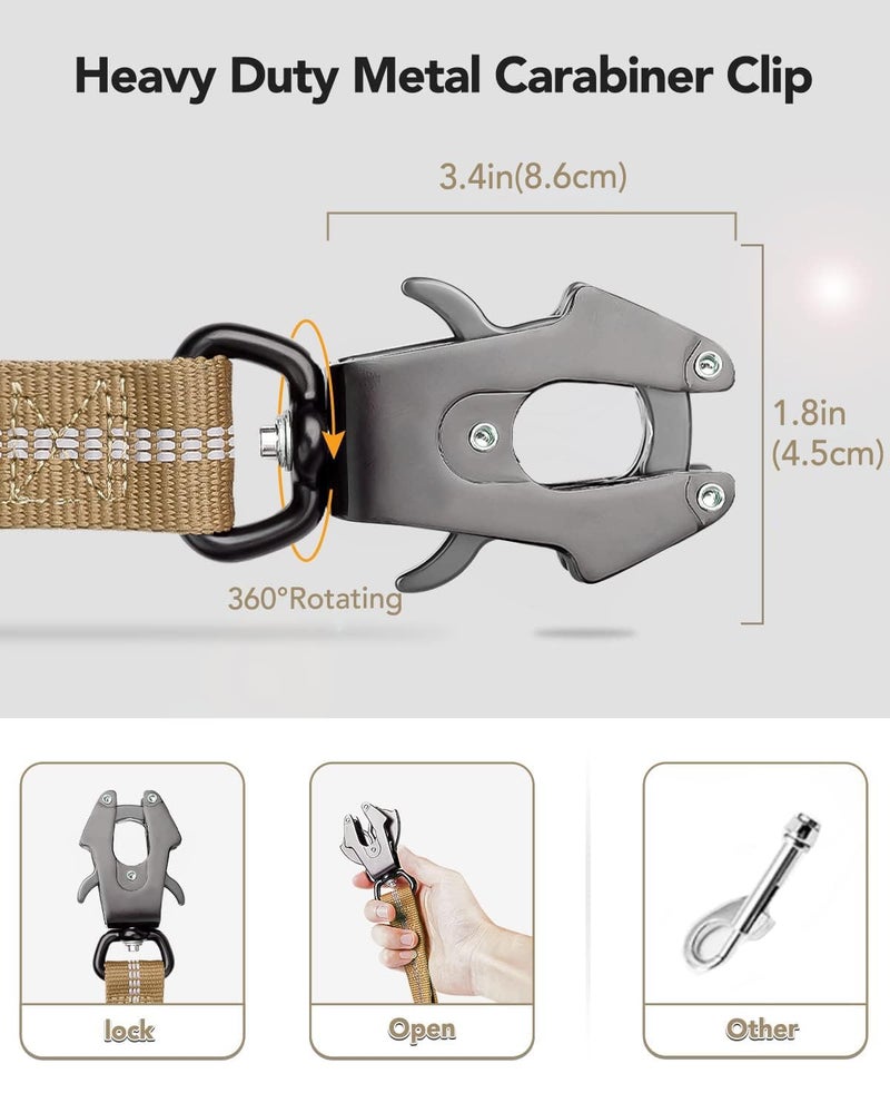 Joytale Tactical Dog Leash Heavy Duty, 4-6FT Shock Absorbing Bungee Lead with 2 Padded Handle, Metal Carabiner Clip, Car Seatbelt, Strong No Pull Leash for Medium Large X-Large Dogs, Coyote Brown - Image 2