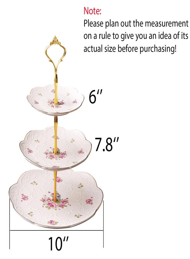 Jusalpha® Elegant Embossed 3-tier Ceramic Cake Stand- Cupcake Stand- Tea Party Pastry Serving Platter in Gift Box and a Free Sugar Tong (FL-Stand 03) - Image 4
