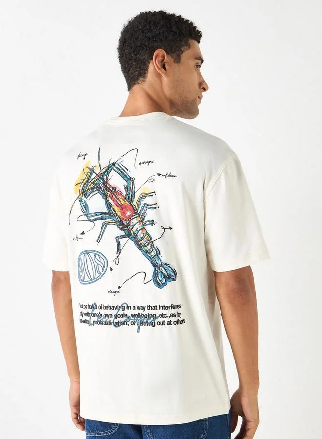 Lee Cooper Lobster Print Relaxed Fit T-shirt with Crew Neck
