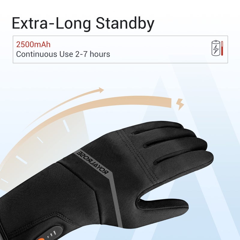 Royal Rose Royalrose Heated Gloves Liners for Men Women, Rechargeable Waterproof Winter Thin Heated Work Gloves with Arthritis Raynaud's Relief for Ski Golf Hiking Driving (Black, X-Large) - Image 3