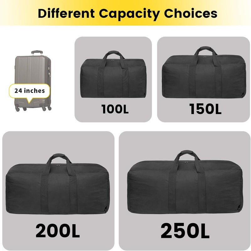 Vorspack Extra Large Duffle Bag for Travel - 100L Duffel Bag for Men Gear Bag for Storage Foldable Weekender Bag for Overnight Camping - Black - Image 5