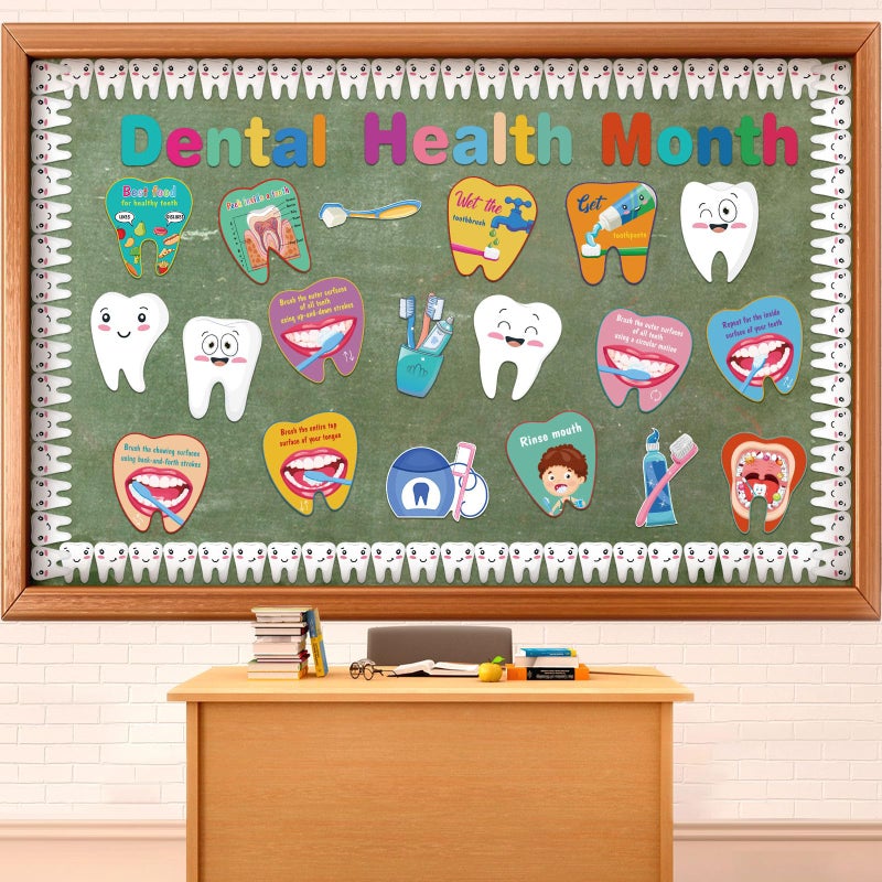 Watersay 60 Pcs Dental Health Month Bulletin Board Decorations Set Teeth Health Dental Protection Wall Decor for Teaching Props Educational Blackboard Decor Holiday Celebrating Party Supplies - Image 1