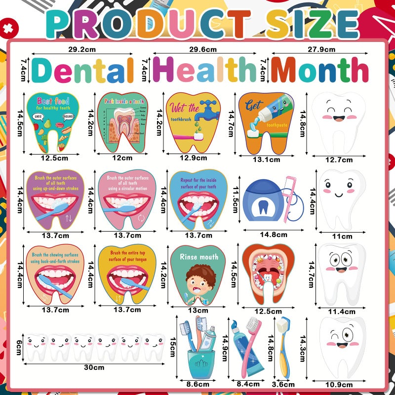 Watersay 60 Pcs Dental Health Month Bulletin Board Decorations Set Teeth Health Dental Protection Wall Decor for Teaching Props Educational Blackboard Decor Holiday Celebrating Party Supplies - Image 2