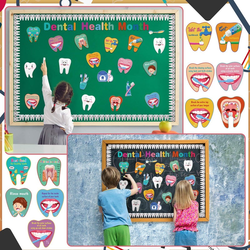 Watersay 60 Pcs Dental Health Month Bulletin Board Decorations Set Teeth Health Dental Protection Wall Decor for Teaching Props Educational Blackboard Decor Holiday Celebrating Party Supplies - Image 4