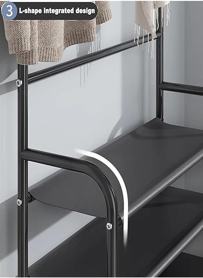 AGD Professional Multifunctional Clothes Shoe Rack 4 Shelves Shoe Storage Rack with Hooks Clothes Hanger for Bedroom Bathroom Entryway 80*25.5*152.5cm  - Image 5