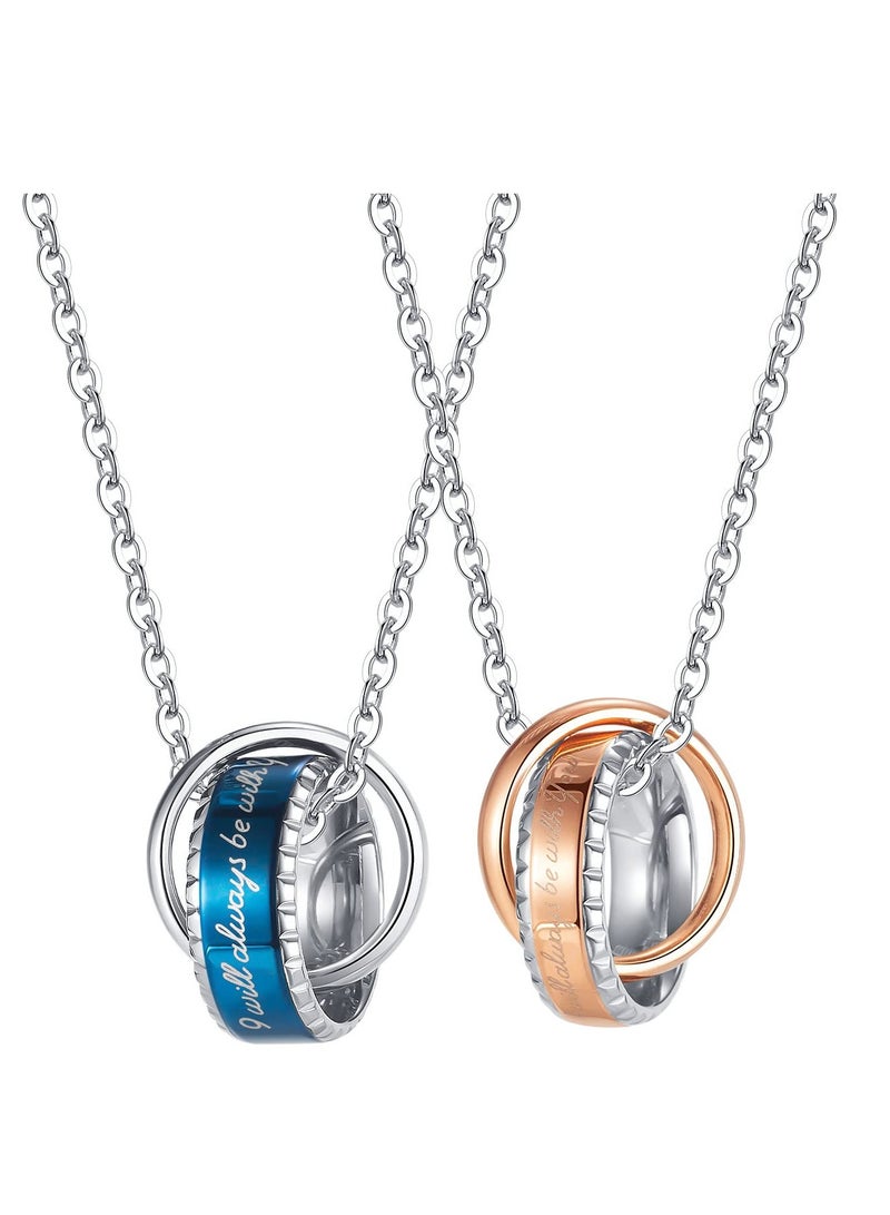 Excefore Couples Pendant Necklace Bracelet, 2 Pcs His & Hers Matching Set Stainless Steel Couple Pendant Necklace, for Engagement, Valentine, Anniversary, Love Relationship Bracelet Necklace Set - Image 1