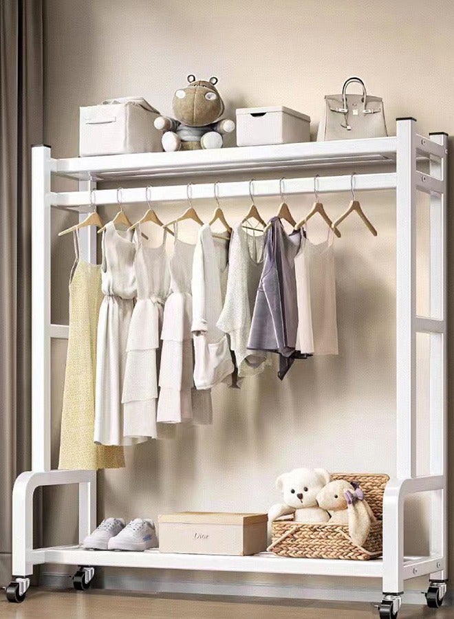 JCB CHIC Double Rods Clothes Rack Clothing Rack with Storage Shelves，Garment Rack with Wheels,Clothing Rack for Hanging Clothes,Multi-functional Bedroom Clothes Rack(BC-12106-WHT) - Image 1