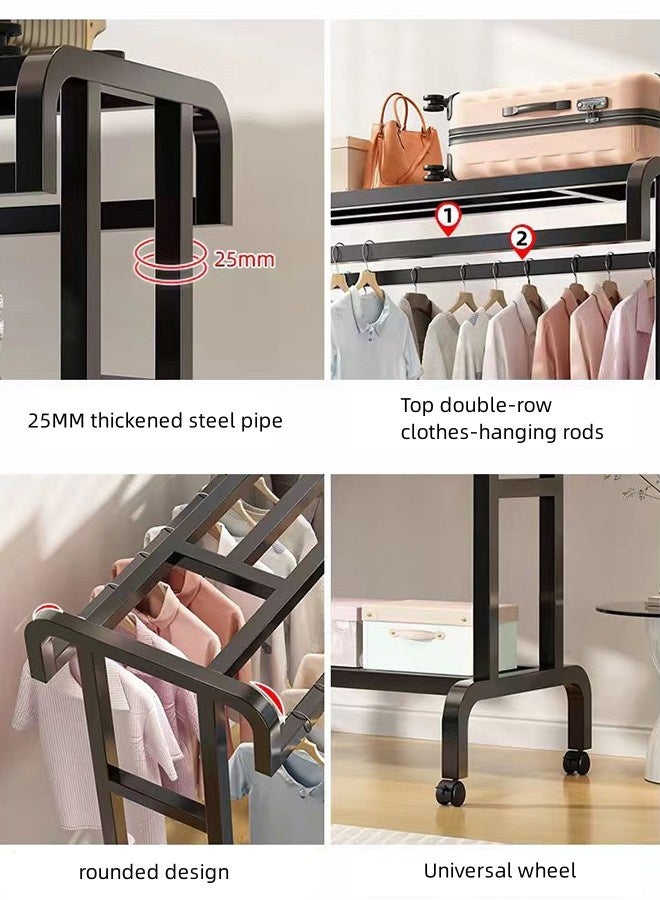 JCB CHIC Double Rods Clothes Rack Clothing Rack with Storage Shelves，Garment Rack with Wheels,Clothing Rack for Hanging Clothes,Multi-functional Bedroom Clothes Rack(BC-12106-WHT) - Image 3