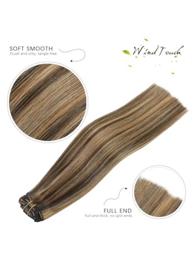 WindTouch Clip in Hair Extensions Balayage Chocolate Brown to Dark Blonde 12Inch 75g Human Hair 7PCS 4p27 - Image 3