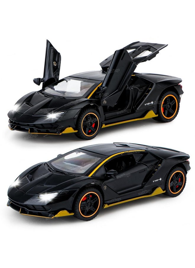زيست فور تويز سيارات سباق رياضية Zest 4 Toyz Pull Back للأطفال مع أضواء وتأثيرات صوتية مصبوبة بأبواب قابلة للفتح وجسم معدني متين للأولاد والبنات - لون أسود  - Image 1