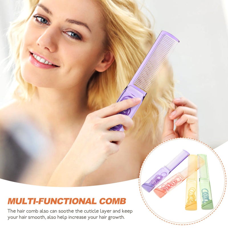 Anti Static Fine Tooth Hair Comb Set With Hair Ties Portable Salon Home Use - Image 4
