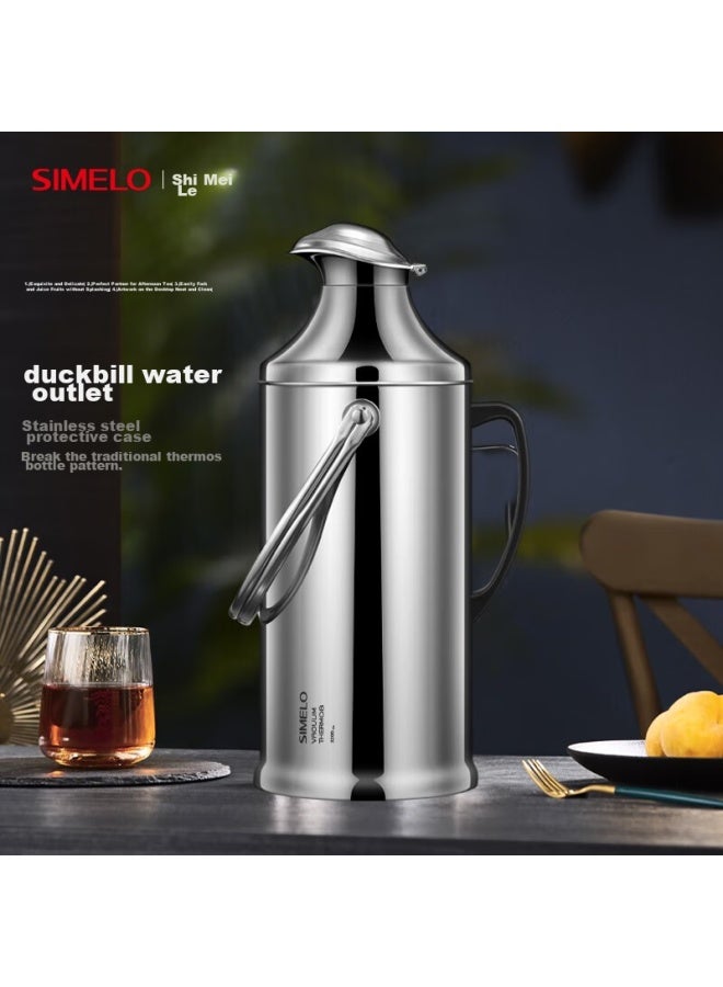 Simelo Insulated Bottle With Glass Inner Liner, Thermos Flask, Hot Water Bottle, Warm Pot, Student Dormitory Water Jug, 3.2l, Stainless Steel Duck-billed Spout - Image 1