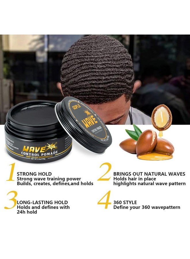 Goiple Strong Hold Wave Pomade For Men, Easy Wash 360 Wave Training Hair Cream Grease Promotes Layered Waves, Moisture, Silky Shine, Brush And Durag Cap Set (Blue) - Image 2