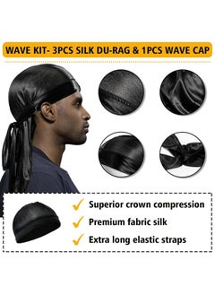 Goiple Strong Hold Wave Pomade For Men, Easy Wash 360 Wave Training Hair Cream Grease Promotes Layered Waves, Moisture, Silky Shine, Brush And Durag Cap Set (Blue)  - Image 4