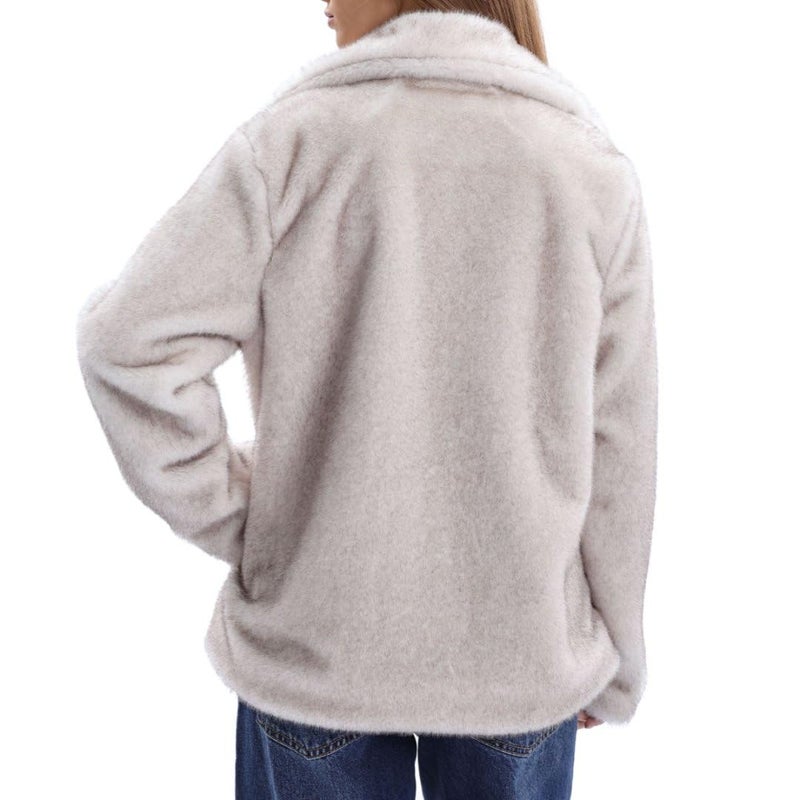 Amazhiyu Women's Faux Fur Coat Winter Long Sleeve Stand Collar Jackets Warm Ivory, Medium - Image 4