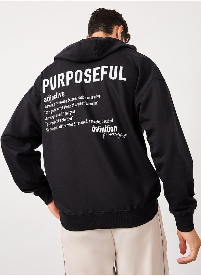 Styli Back Slogan Print Fleece Oversized Hoodie  - Image 1