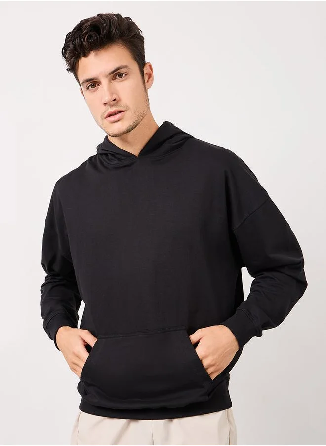 Styli Back Slogan Print Fleece Oversized Hoodie