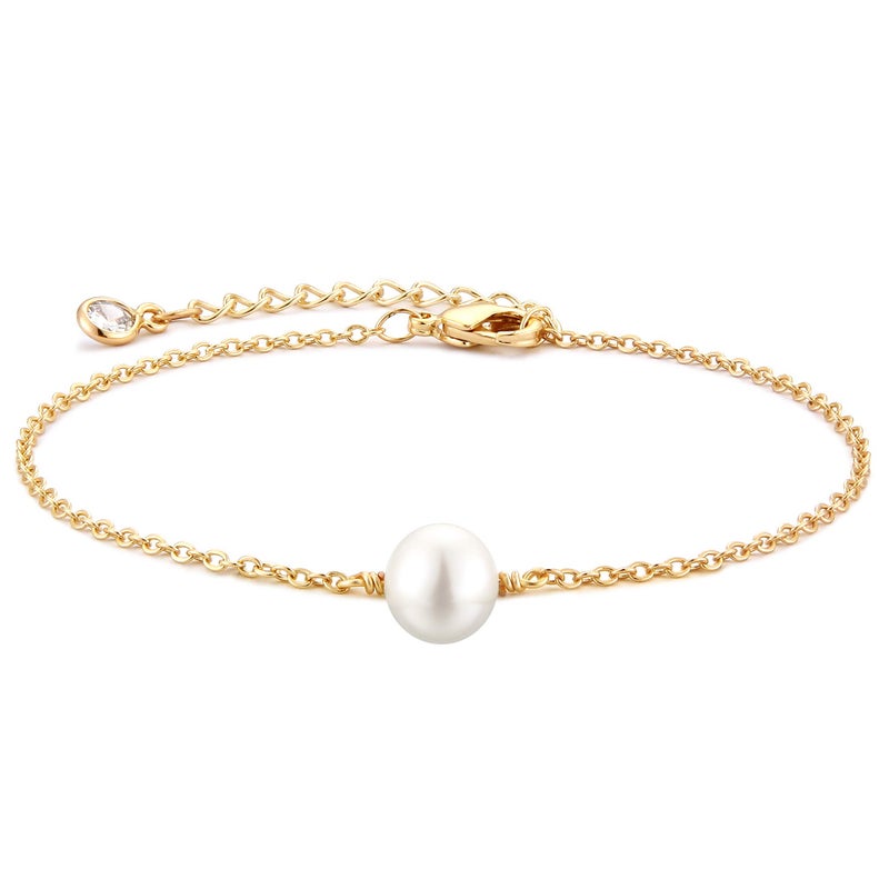 VACRONA Gold Tiny Beaded Bracelet 14K Gold Plated Chain Bracelets for Women Handmade Clip Link Trendy Tiny Pearl Bracelet Adjustable Chain Jewelry Gifts - Image 1
