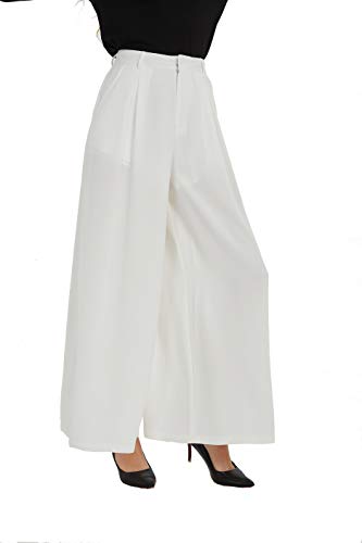 Tronjori Women High Waist Casual Wide Leg Long Palazzo Pants Trousers Regular Size(S,Ivory White) - Image 1