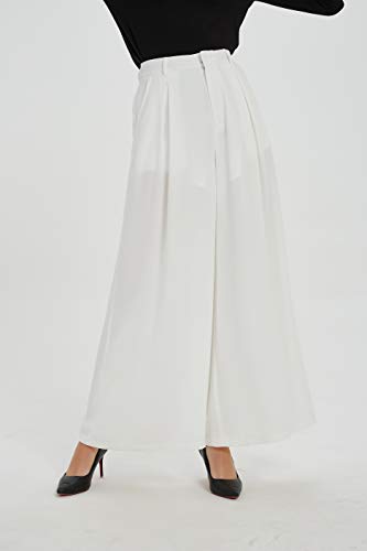 Tronjori Women High Waist Casual Wide Leg Long Palazzo Pants Trousers Regular Size(S,Ivory White) - Image 4