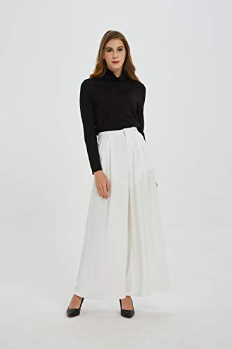 Tronjori Women High Waist Casual Wide Leg Long Palazzo Pants Trousers Regular Size(S,Ivory White) - Image 2