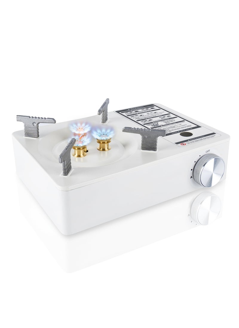 Bukela - Camping Stove with Carry Case | Extra High Output, Single Burner Butane Stove Hiking & Camping Accessories, Emergency Preparedness Portable Outdoor Camp Stove, Propane Burner 11942 BTUs| White - Image 1