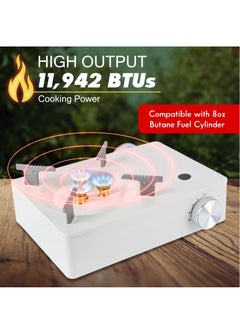 Bukela Camping Stove with Carry Case | Extra High Output, Single Burner Butane Stove Hiking & Camping Accessories, Emergency Preparedness Portable Outdoor Camp Stove, Propane Burner 11942 BTUs| White  - Image 2