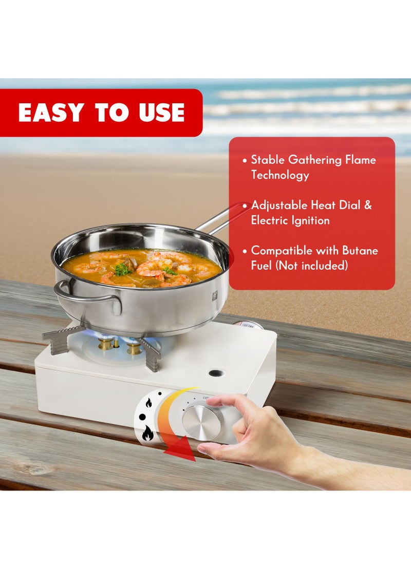Bukela - Camping Stove with Carry Case | Extra High Output, Single Burner Butane Stove Hiking & Camping Accessories, Emergency Preparedness Portable Outdoor Camp Stove, Propane Burner 11942 BTUs| White - Image 1