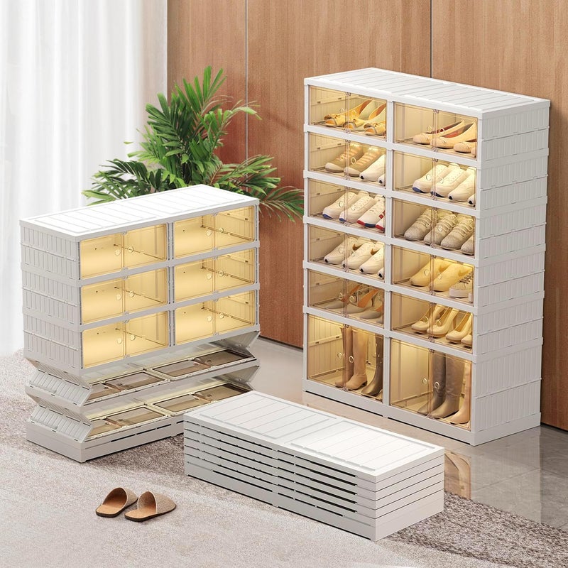 CIMLORD 6-Tier Foldable Shoe Rack Organizer for Closet 24Pairs Plastic Shoe Rack Shelf Collapsible Shoes Storage Box Clear Shoe Boxes Stackable with Door Easy Assembly Shoe Cabinet with Lids Large - Image 1
