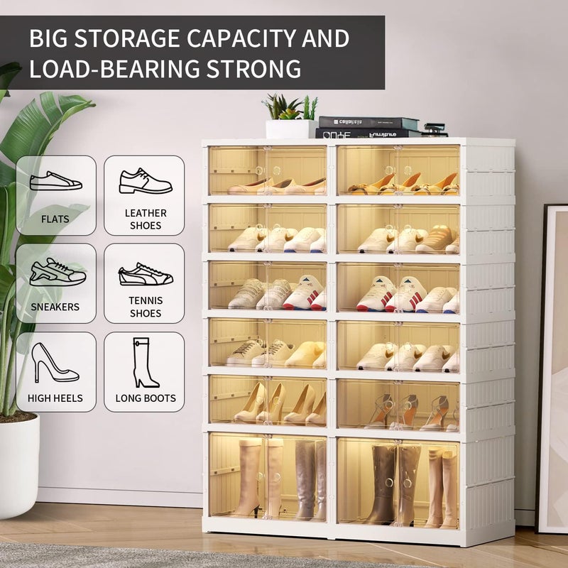 CIMLORD 6-Tier Foldable Shoe Rack Organizer for Closet 24Pairs Plastic Shoe Rack Shelf Collapsible Shoes Storage Box Clear Shoe Boxes Stackable with Door Easy Assembly Shoe Cabinet with Lids Large - Image 4