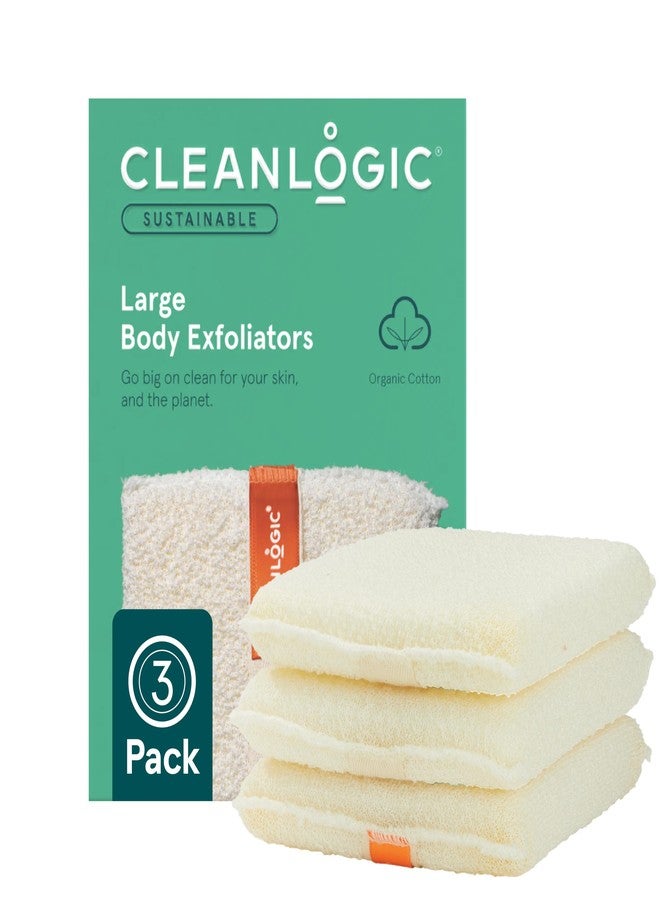 Cleanlogic Organic Cotton Exfoliating Body Scrubber, Reusable Exfoliator Tool for Smooth Skin, Daily Skincare Routine, Natural, 3 Ct Value Pack - Image 1