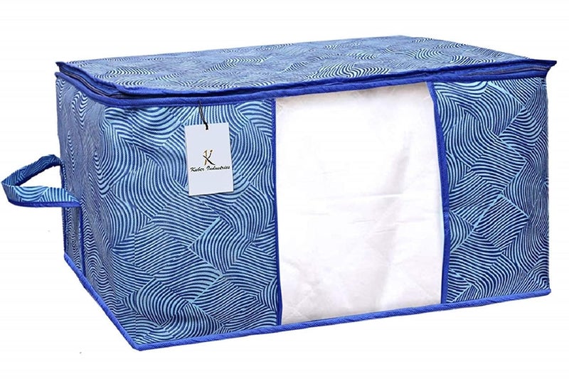 Kuber Industries Kuber Industries Leheriya Printed 4 Piece Non Woven Fabric Underbed Storage BagCloth OrganiserBlanket Cover with Transparent Window Orange Blue CTKTC41088  - Image 2