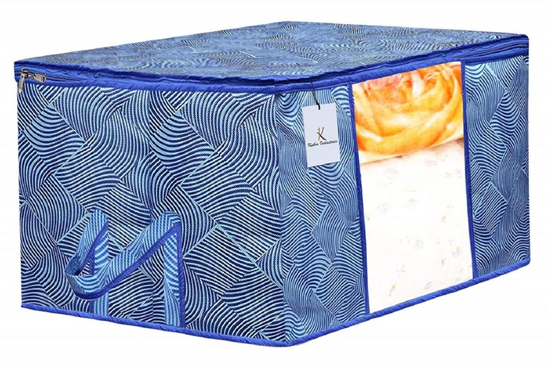 Kuber Industries Kuber Industries Leheriya Printed 4 Piece Non Woven Fabric Underbed Storage BagCloth OrganiserBlanket Cover with Transparent Window Orange Blue CTKTC41088  - Image 5