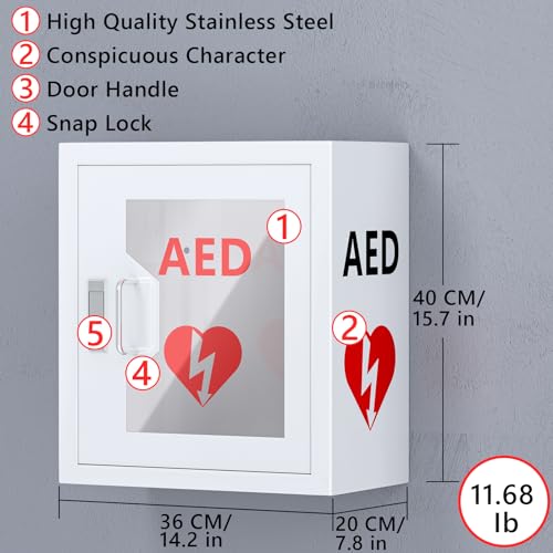 Wensha AED Cabinet Wall Mount: Steel Defibrillator Storage Case with Snap Lock and Universal AED Compatibility - for Home/Hospitals/Schools (14.2" W x 7.9" D x 15.7" H) - Image 2