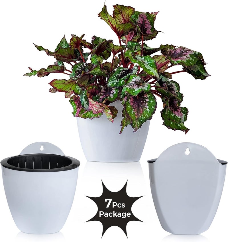 ShoppeWatch Self Watering Wall Planters for Indoor Plants 7 Pack | Hanging Planters Medium 5 Inch with Hooks | White Wall Pots for Plants | 5.0 x 5.3 inches PL34 - Image 2