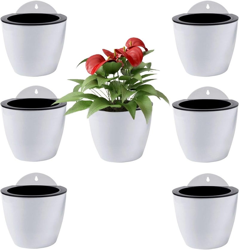 ShoppeWatch Self Watering Wall Planters for Indoor Plants 7 Pack | Hanging Planters Medium 5 Inch with Hooks | White Wall Pots for Plants | 5.0 x 5.3 inches PL34 - Image 1
