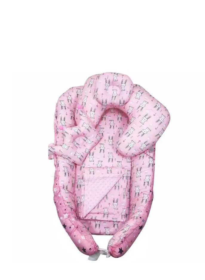Factory Price - Two Sided Portable Baby Bed Set - Pink - 4 Pcs - Image 1