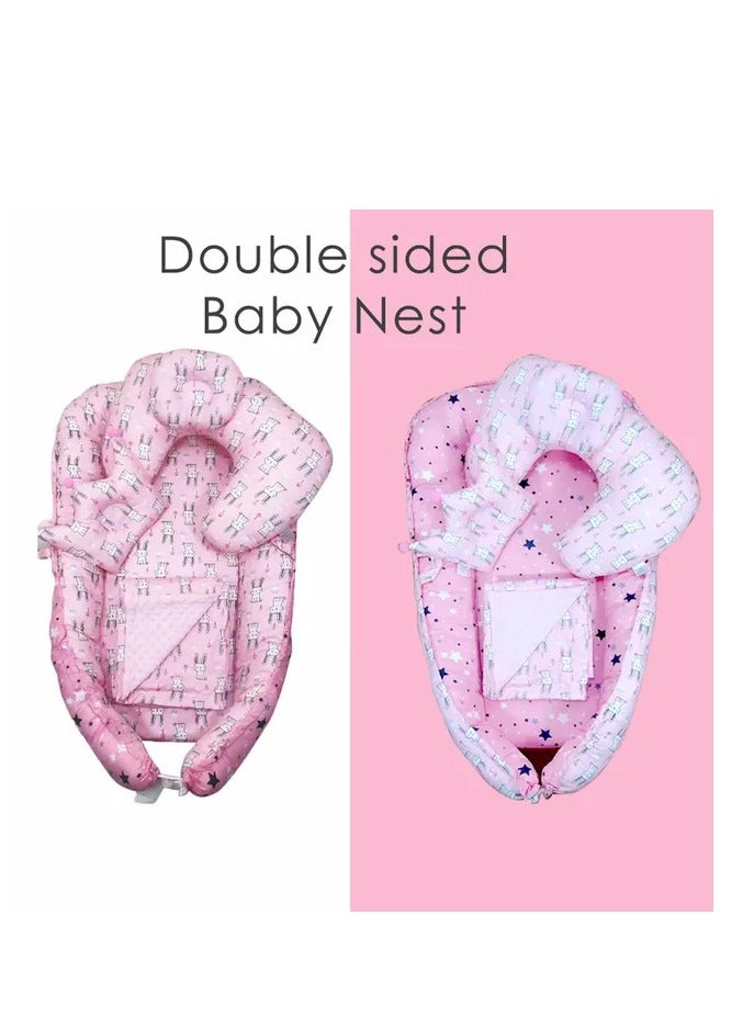 Factory Price - Two Sided Portable Baby Bed Set - Pink - 4 Pcs - Image 4