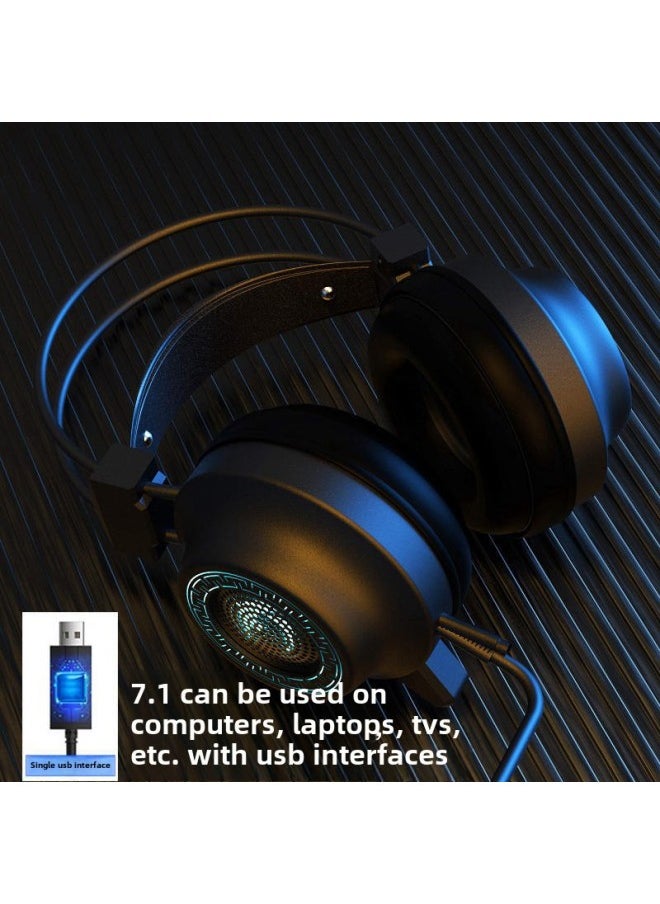 ماركة غير محددة - سماعة رأس سلكية عالية الجودة فوق الأذن 7.1 تأثير صوتي USB لألعاب الكمبيوتر مع ميكروفون لمقهى الإنترنت - اللون: أسود-أزرق (واجهة USB/7.1 صوت) - Image 1
