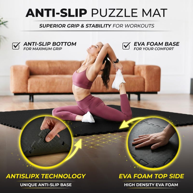 bemaxx Gym Mats Set - 18 pcs EVA Interlocking Foam Floor Tiles (12.6"x12.6"x0.4") 18sqft Protective Gym Flooring Sports Home Workout Exercise Mats Puzzle Garage Fitness Play-Room Pool Treadmill Bike - Image 5