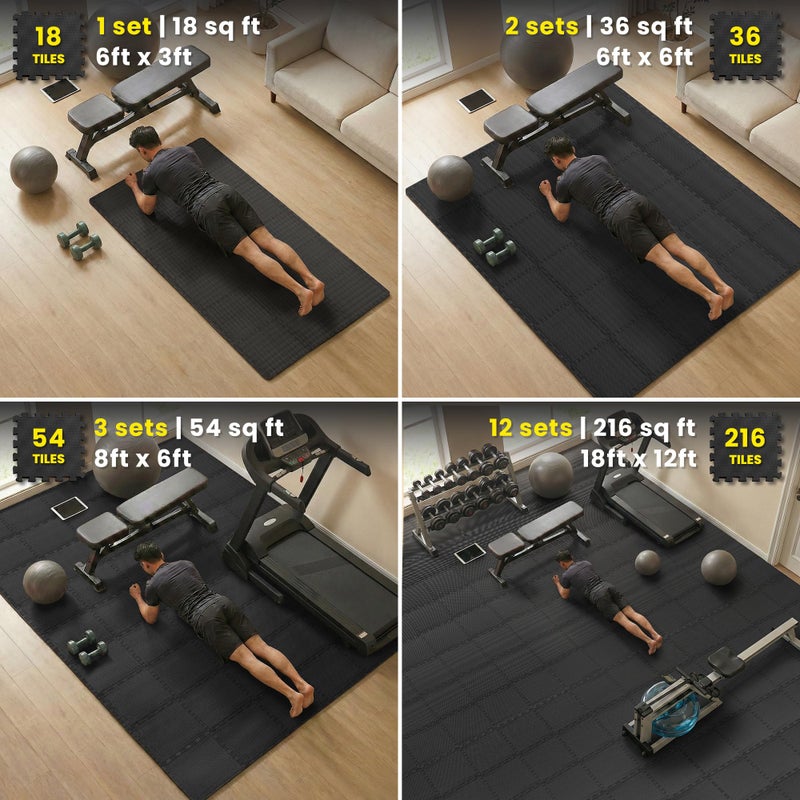 bemaxx Gym Mats Set - 18 pcs EVA Interlocking Foam Floor Tiles (12.6"x12.6"x0.4") 18sqft Protective Gym Flooring Sports Home Workout Exercise Mats Puzzle Garage Fitness Play-Room Pool Treadmill Bike - Image 4