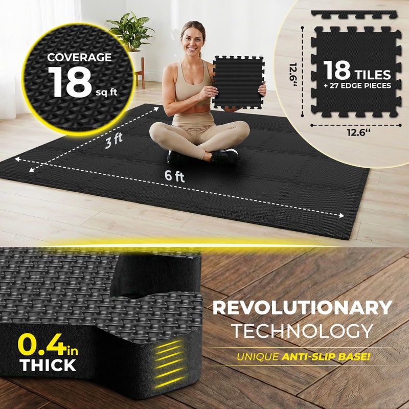 bemaxx Gym Mats Set - 18 pcs EVA Interlocking Foam Floor Tiles (12.6"x12.6"x0.4") 18sqft Protective Gym Flooring Sports Home Workout Exercise Mats Puzzle Garage Fitness Play-Room Pool Treadmill Bike - Image 3