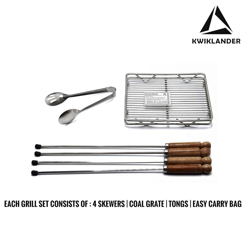 KWIKLANDER طقم شواية باربكيو فحم تندور من الفولاذ المقاوم للصدأ القابل للطي والمحمول مع 4 أسياخ، ملقط، حقيبة، وصينية فحم للمنزل والحديقة الخارجية (32 × 28 سم) ، قائمة بذاتها - Image 4