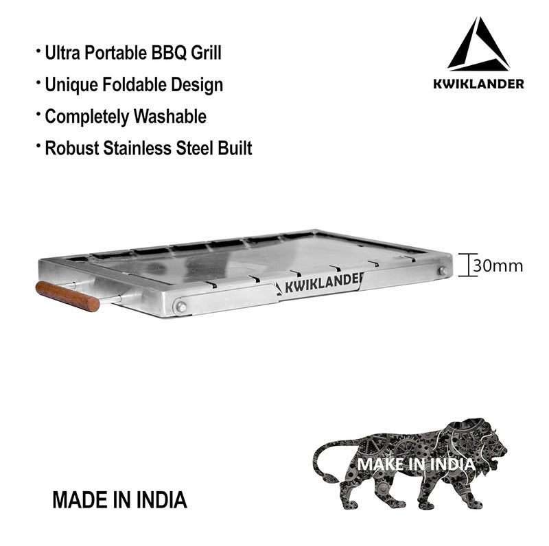 KWIKLANDER طقم شواية باربكيو فحم تندور من الفولاذ المقاوم للصدأ القابل للطي والمحمول مع 4 أسياخ، ملقط، حقيبة، وصينية فحم للمنزل والحديقة الخارجية (32 × 28 سم) ، قائمة بذاتها - Image 3