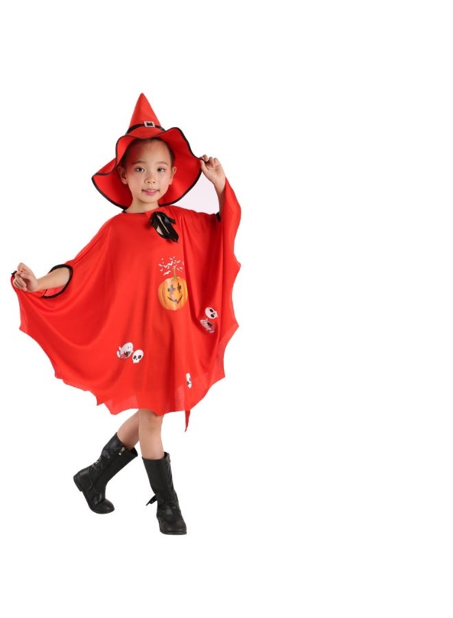 NIBEMINENT Halloween cape and cloak children's new witch role-playing performance pumpkin costume hat cape set