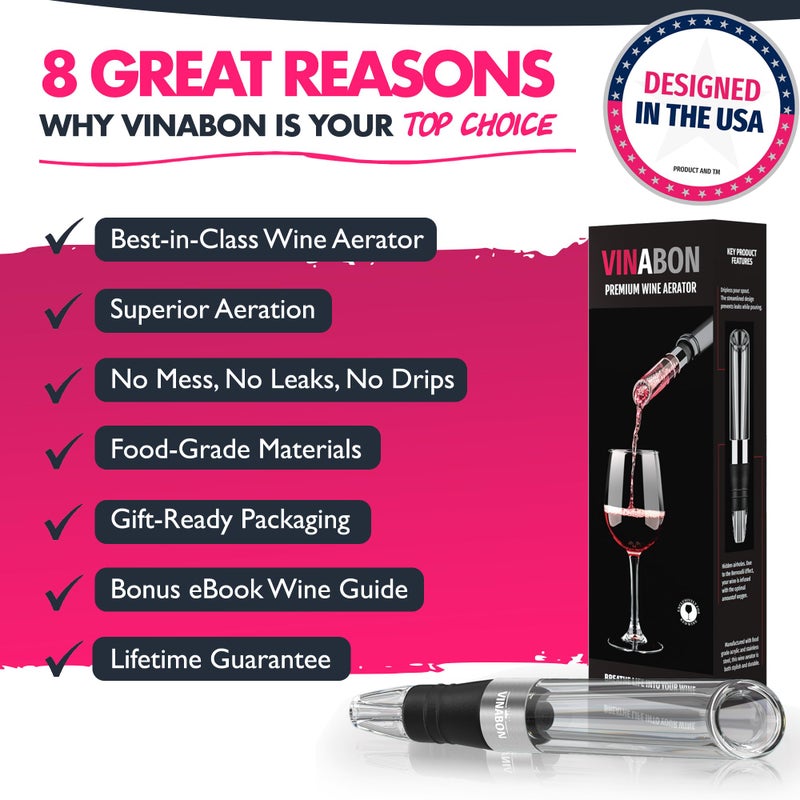 VINABON Wine Aerator - Premium 2025 Wine Aerating Pourer and Wine Air Aerator Decanter Spout for Enhanced Wine Flavor and Bouquet, Includes WineGuide Ebook - Image 2