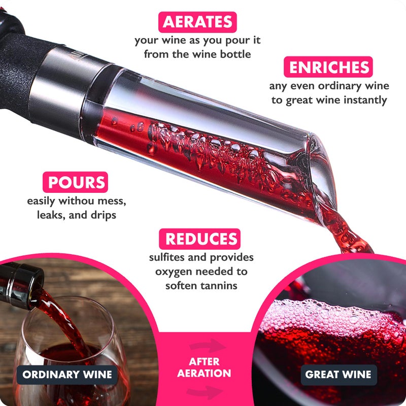 VINABON Wine Aerator - Premium 2025 Wine Aerating Pourer and Wine Air Aerator Decanter Spout for Enhanced Wine Flavor and Bouquet, Includes WineGuide Ebook - Image 4