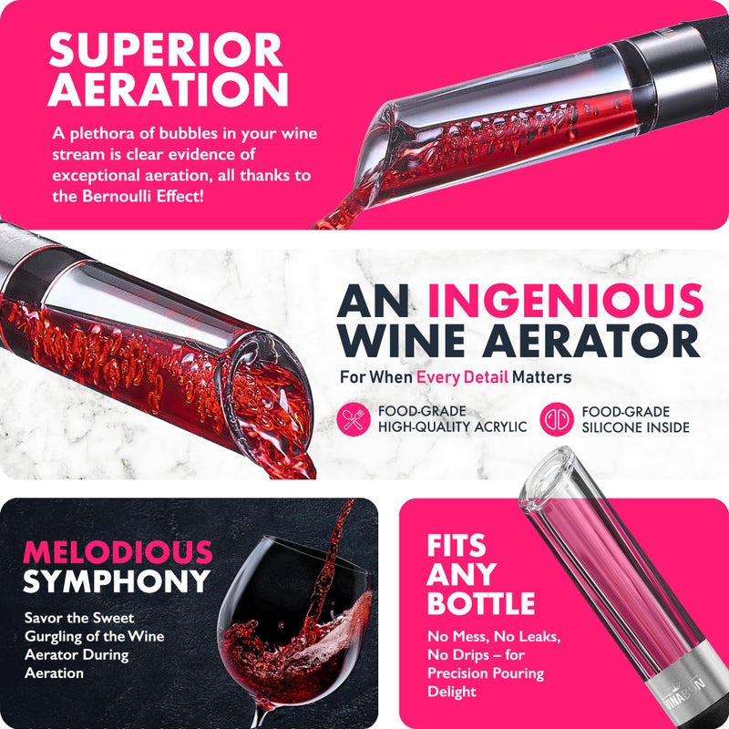 VINABON Wine Aerator - Premium 2025 Wine Aerating Pourer and Wine Air Aerator Decanter Spout for Enhanced Wine Flavor and Bouquet, Includes WineGuide Ebook - Image 5